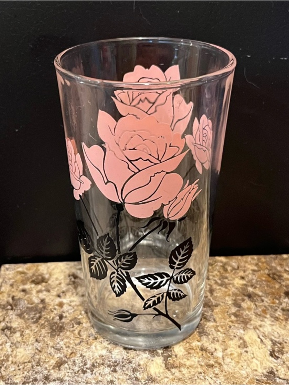 Vintage Hazel Atlas Pink Rose Glass Tumbler